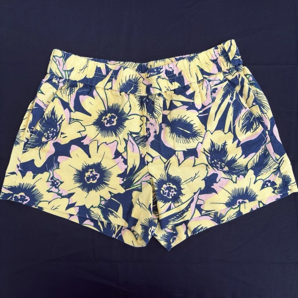 J Crew Shorts Women's 00 Yellow Linen Blend Floral Beach Tropical